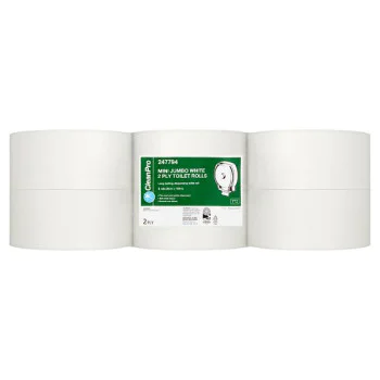 CleanPro Mini Jumbo White 2 Ply 6 Toilet Rolls (1 x 6pk)
