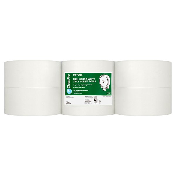 CleanPro Mini Jumbo White 2 Ply 6 Toilet Rolls (1 x 6pk) CleanPro Mini Jumbo White 2 Ply 6 Toilet Rolls (1 x 6pk)