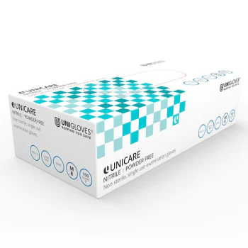 Unicare Blue Nitrile Powder Free Gloves - unit (Medium) (10 x 100pk)