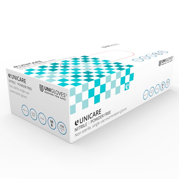 Unicare Blue Nitrile Powder Free Gloves - unit (Medium) (1 x 100pk) Unicare Blue Nitrile Powder Free Gloves - unit (Medium) (1 x 100pk)