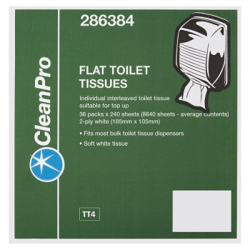 CleanPro Flat Toilet Tissues 2 Ply (1 x 36x240s)