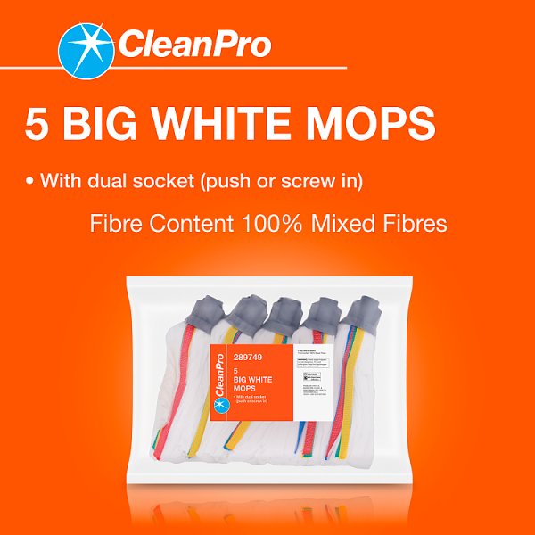CleanPro 5 Big White Mops (8 x 5pk)