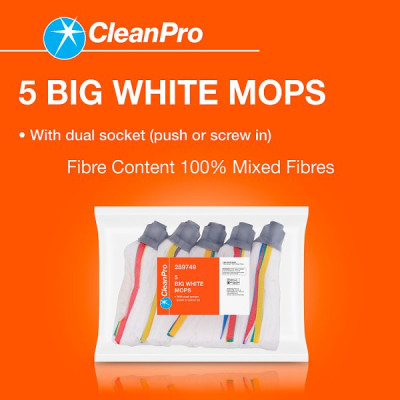 CleanPro 5 Big White Mops (1 x 5pk)