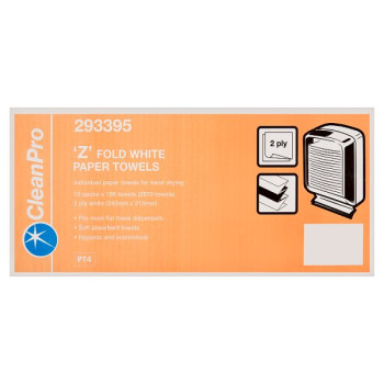 CleanPro 'Z' Fold White Paper Towels 2 Ply 15 Packs 198 Towels (1 x 15x198s)