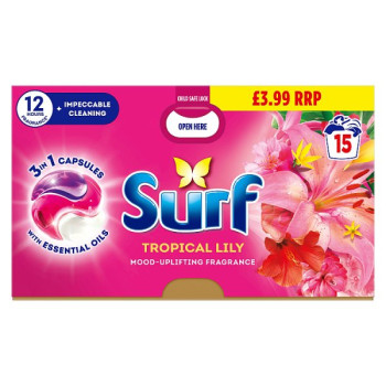 Surf 3 in 1 Laundry Washing Detergent Capsules Tropical Lily 15 washes (4 x 15pk)