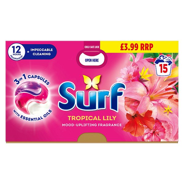 Surf 3 in 1 Laundry Washing Detergent Capsules Tropical Lily 15 washes (4 x 15pk)