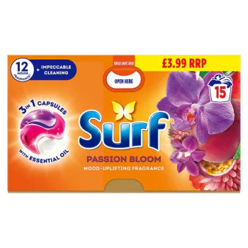Surf 3 in 1 Passion Bloom Laundry Washing Detergent Capsules 15 washes (4 x 15w)