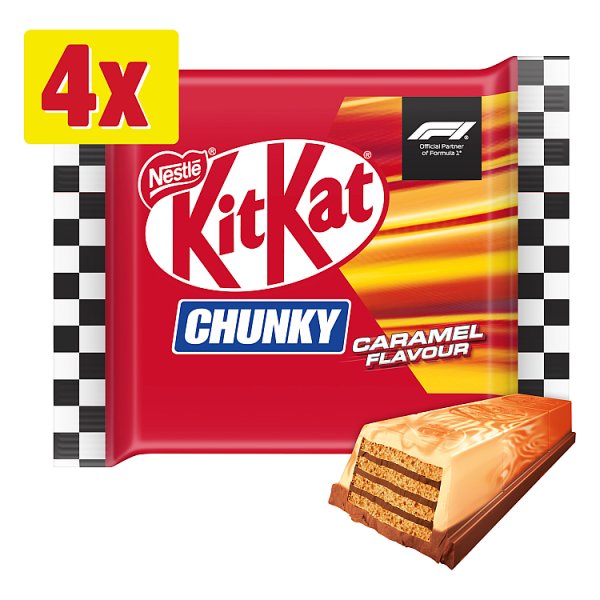 KitKat F1 Chunky Caramel Flavour Milk Chocolate Bar 4 Pack Multipack 160g (32 x 4pk)