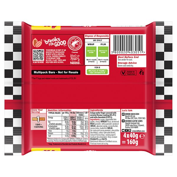 KitKat F1 Chunky Caramel Flavour Milk Chocolate Bar 4 Pack Multipack 160g (32 x 4pk)