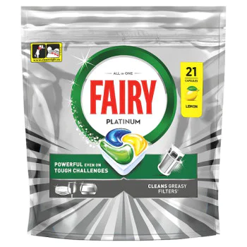 Fairy Platinum  Dishwasher Tablets, Lemon, 21 Capsules (6 x 21pk)