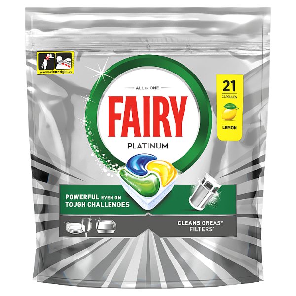 Fairy Platinum  Dishwasher Tablets, Lemon, 21 Capsules (6 x 21pk)