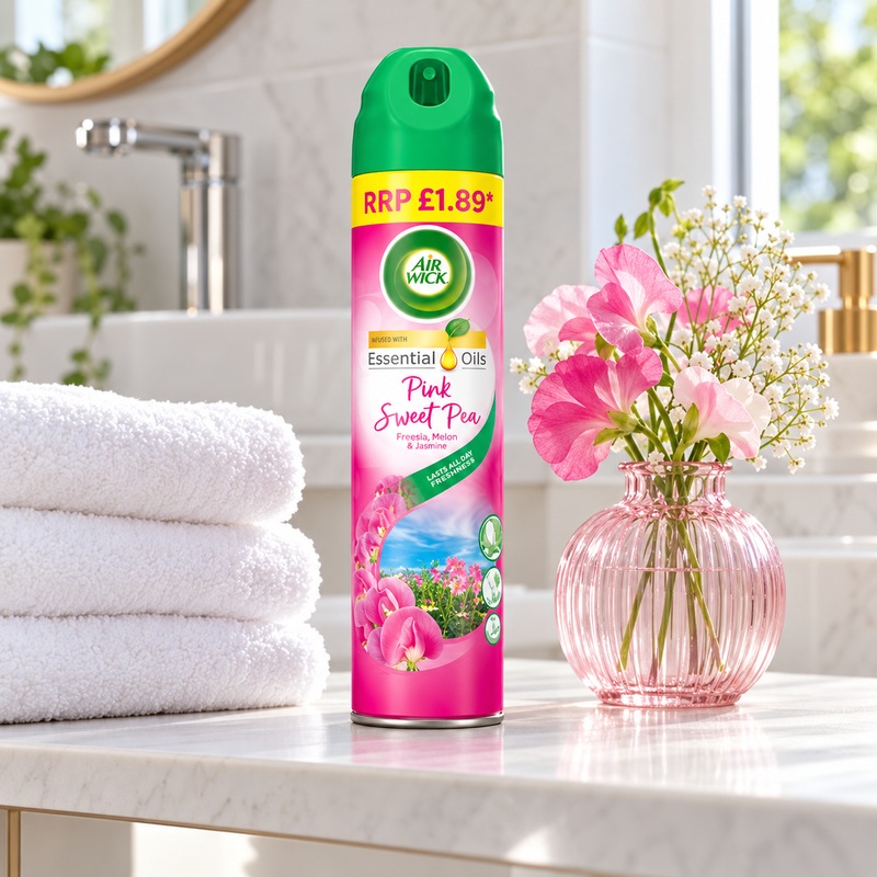 Air Wick Pink Sweet Pea Aerosol 300ml Neutralises odours (6 x 300ml)