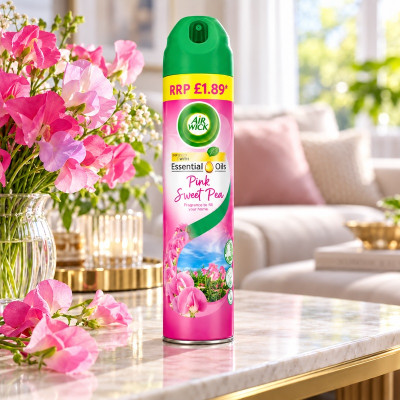 Air Wick Pink Sweet Pea Aerosol 300ml Neutralises odours (6 x 300ml)
