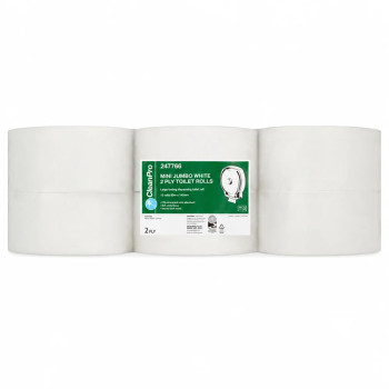 CleanPro Mini Jumbo White 2 Ply 12 Toilet Rolls (1 x 12pk)