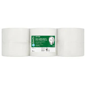 CleanPro Mini Jumbo White 2 Ply 12 Toilet Rolls (1 x 12pk)