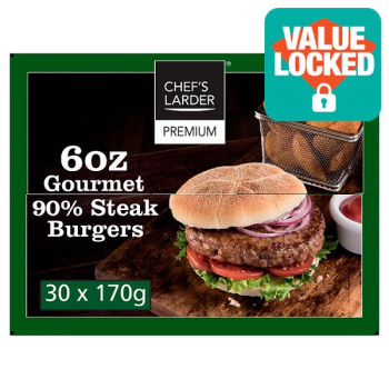 Chef's Larder Premium 6oz Gourmet 90% Steak Burgers 30x170g