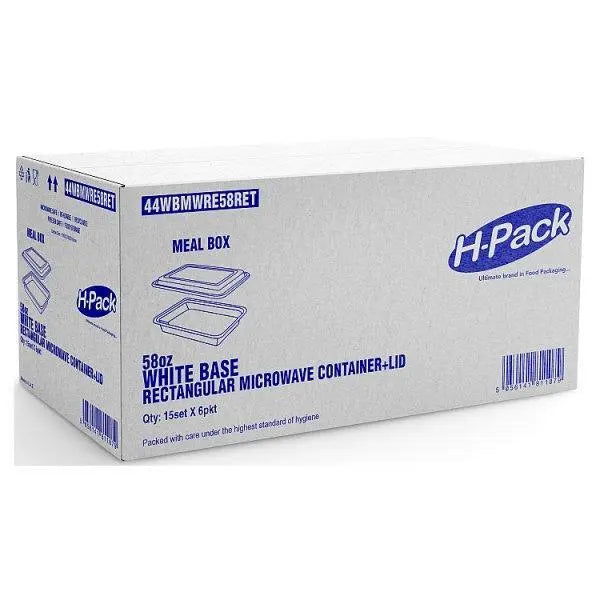 58oz White Base Rect Microwave Container+ Lids
