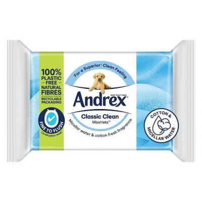 Andrex Classic Clean Flushable Toilet Wipes Single Pack (Case of 12)