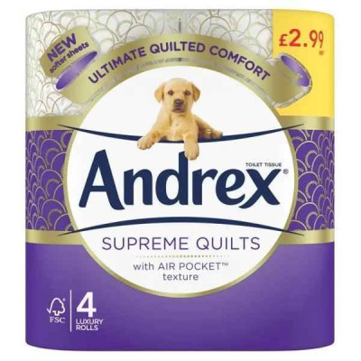 Andrex® Supreme Quilts Toilet Tissue, 4 Quilted Toilet Rolls (Case of 6)
