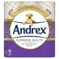 Andrex Supreme Quilts Toilet Tissue, 9 Quilted Toilet Rolls (Cas of 4)
