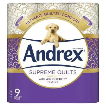 Andrex Supreme Quilts Toilet Tissue, 9 Quilted Toilet Rolls (Cas of 4)