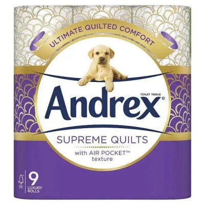 Andrex Supreme Quilts Toilet Tissue, 9 Quilted Toilet Rolls (Case of 4)