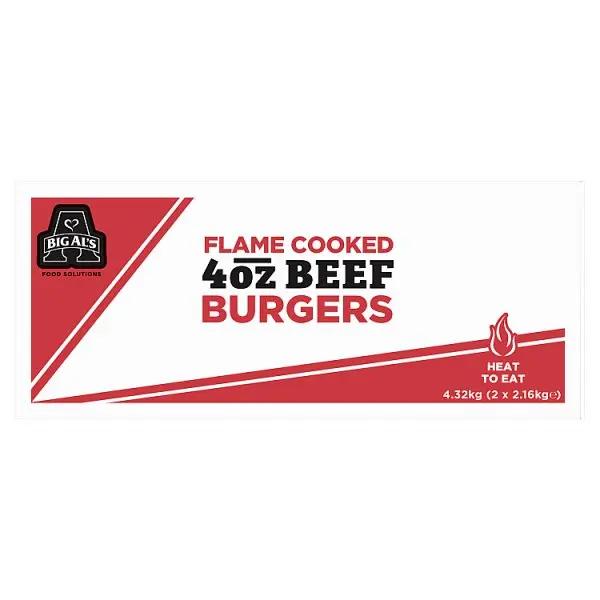 Big Als Flame Cooked 4oz Beef Burgers 2.16kg Big Als Flame Cooked 4oz Beef Burgers 2.16kg