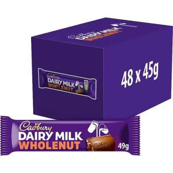 Cadbury Dairy Milk Whole Nut Chocolate Bar 45g (Pack of 48)