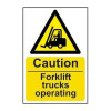Caution Fork Lift Trucks Operating, 1.2mm Recyclable Polypropylene, W400mm x H600mm