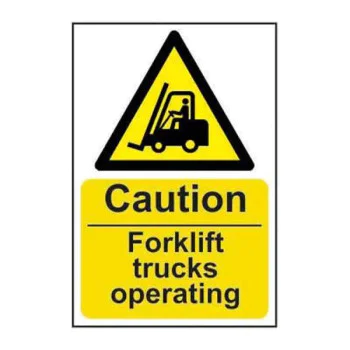 Caution Fork Lift Trucks Operating, 1.2mm Recyclable Polypropylene, W400mm x H600mm