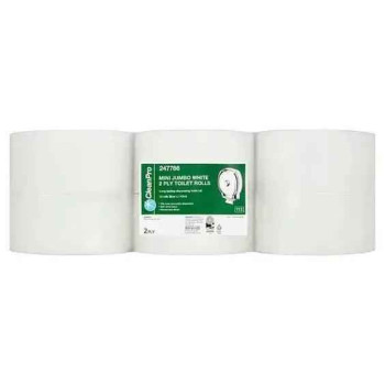 Clean Pro Mini Jumbo White 2 Ply 12 Toilet Rolls