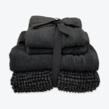 Coordinated Bobble Bath Mat & Towel Set - 4 Pack (Charcoal Grey)