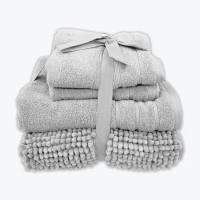 Coordinated Bobble Bath Mat & Towel Set - 4 Pack (Light Grey)