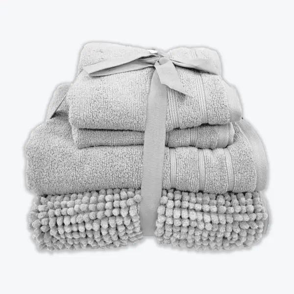 Coordinated Bobble Bath Mat & Towel Set - 4 Pack (Light Grey) Coordinated Bobble Bath Mat & Towel Set - 4 Pack (Light Grey)