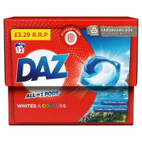 Daz ALL in 1 PODs Washing Capsules Whites & Colours 12 Washes (Case of 6)
