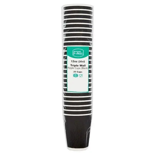 FyNite 25 Triple Wall Ripple Cups Black (Case of 20)