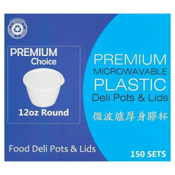 Premium Choice Plastic Food Deli Pots & Lids 12oz Round 150 Sets Premium Choice Plastic Food Deli Pots & Lids 12oz Round 150 Sets