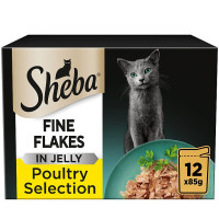 SHEBA® Fine Flakes Adult Wet Cat Food Poultry Selection in Jelly 12 x 85g Pouch (4 x 12x85g)