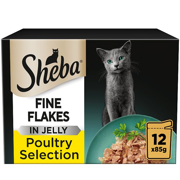 SHEBA® Fine Flakes Adult Wet Cat Food Poultry Selection in Jelly 12 x 85g Pouch (4 x 12x85g)