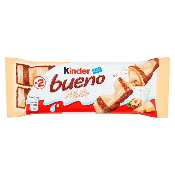Kinder Bueno White Chocolate & Hazelnut Wafer Biscuit Snack Bar 39g (30 x 39g) Kinder Bueno White Chocolate & Hazelnut Wafer Biscuit Snack Bar 39g (30 x 39g)