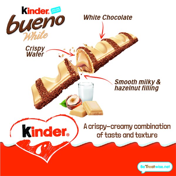 Kinder Bueno White Chocolate & Hazelnut Wafer Biscuit Snack Bar 39g (30 x 39g) Kinder Bueno White Chocolate & Hazelnut Wafer Biscuit Snack Bar 39g (30 x 39g)
