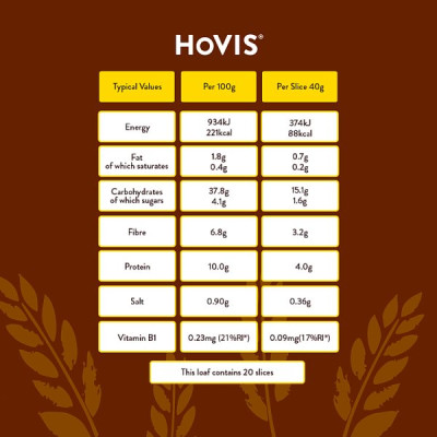 Hovis Tasty Wholemeal Medium 800g (1 x 800g)