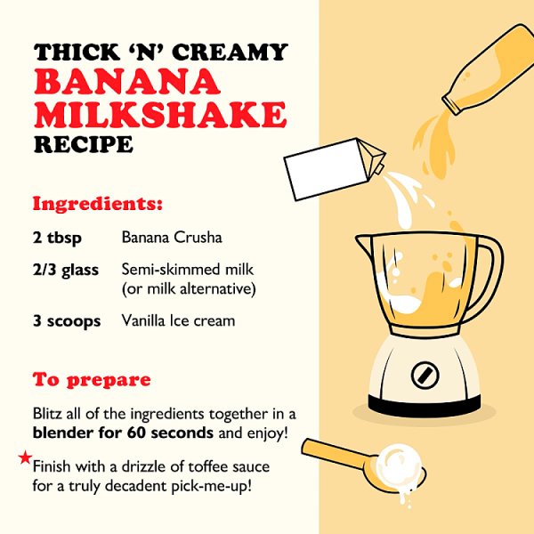 Crusha Banana Flavour Milkshake Mix 1 Litre (1 x 1ltr)
