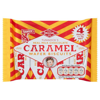 Tunnock's Real Milk Chocolate Caramel Wafer Biscuits 4 x 30g (20 x 4x30g)