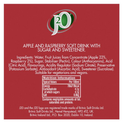 J2O Apple & Raspberry 275ml (12 x 275ml)