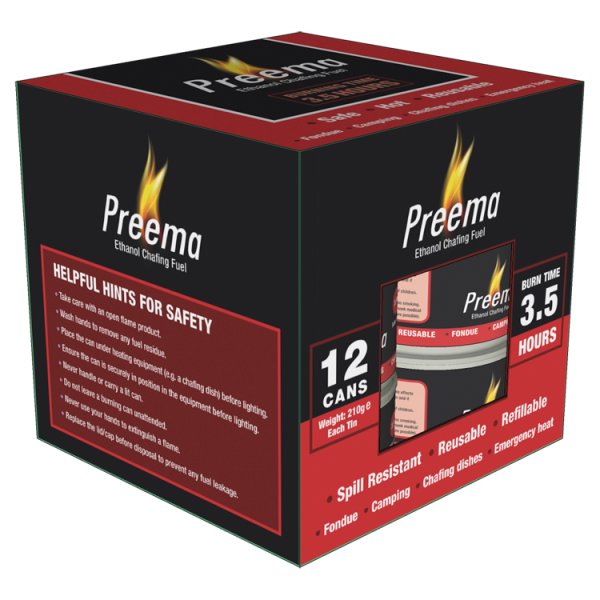 Preema Ethanol Chafing Fuel 3.5 hour 12 pack (12 x Sgl)