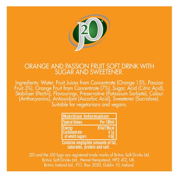 J2O Orange & Passion Fruit Bottle 275ml (12 x 275ml)