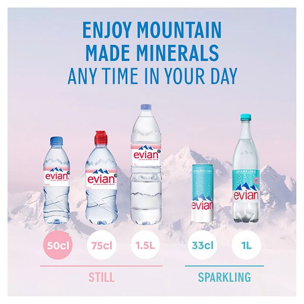 Evian Natural Bottled Mineral Still Water 500ml (24 x 50cl)