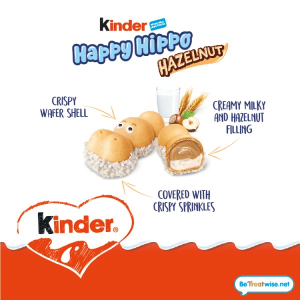 Kinder Happy Hippo Milk & Hazelnut Filling Wafer Biscuit Snack Bar 20.7g (28 x 20.5g)
