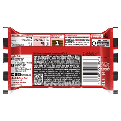 KitKat F1 4 Finger Milk Chocolate Biscuit Bar 41.5g (24 x 41.5g)